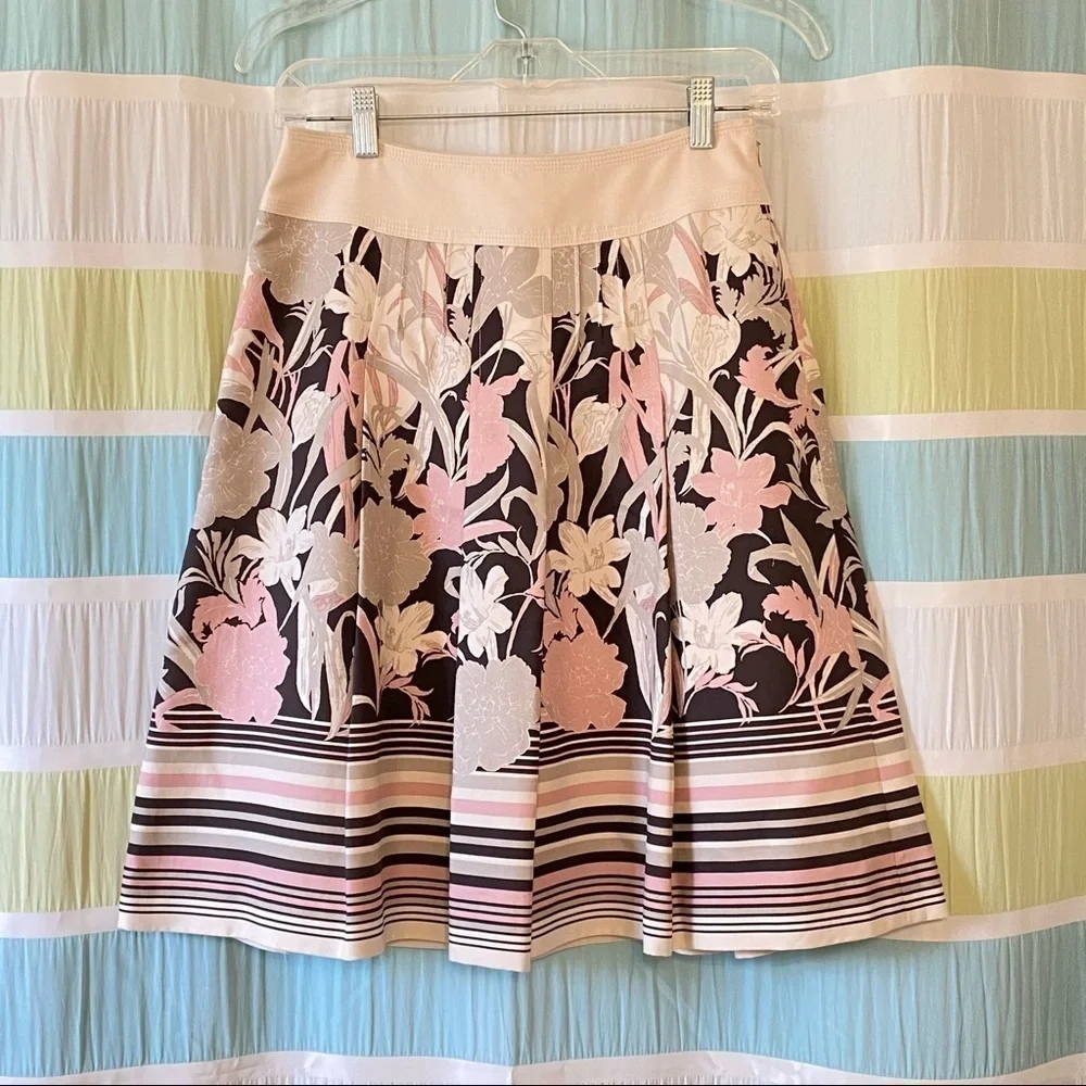 Ann Taylor Skirt Vintage Floral A Line Pleated Sz 0